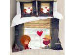 Abakuhaus Copripiumino San Valentino, Coppie Romantiche, Antiacaro, Adatto A Chi Soffre Di Allergie, Con Federe, 155 Cm X 220 Cm - 80 X 80 Cm, Multicolore