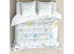 Abakuhaus Copripiumino Con Granchi, Granchi E Conchiglie, Antiacaro, Adatto A Chi Soffre Di Allergie, Con Federe, 200 Cm X 200 Cm - 80 X 80 Cm, Blu E Giallo