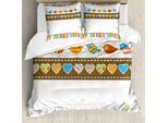 Abakuhaus Copripiumino San Valentino, Strisce Con Uccellini E Cuori, Antiacaro, Adatto A Chi Soffre Di Allergie, Con Federe, 155 Cm X 220 Cm - 80 X 80 Cm, Multicolore