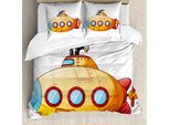 Abakuhaus Copripiumino Giallo A Forma Di Sottomarino, Sea Cartoon, Antiacaro, Adatto A Chi Soffre Di Allergie, Con Federe, 200 Cm X 200 Cm - 80 X 80 Cm, Arancione E Giallo