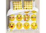 Abakuhaus Copripiumino Con Emoticon, Sorriso Sorpresa Arrabbiato Umore, Antiacaro Adatto A Chi Soffre Di Allergie Con Federe, 200 Cm X 200 Cm - 80 X 80 Cm, Giallo