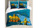 Abakuhaus Copripiumino Giallo Sottomarino, Subacqueo Delfini, Antiacaro Adatto A Chi Soffre Di Allergie Con Federe, 200 Cm X 200 Cm - 80 X 80 Cm, Blu Petrolio E Zenzero