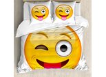 Abakuhaus Copripiumino Con Emoticon, Cartoon Flirty Funny Face, Antiacaro, Adatto A Chi Soffre Di Allergie, Con Federe, 200 Cm X 200 Cm - 80 X 80 Cm, Giallo