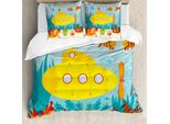Abakuhaus Copripiumino Giallo A Forma Di Sottomarino, Tema Sea Life, Antiacaro, Adatto A Chi Soffre Di Allergie, Con Federe, 200 Cm X 200 Cm - 80 X 80 Cm, Giallo Azzurro