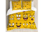 Abakuhaus Copripiumino Emoticon, Hot Happy Love Sarcastic, Antiacaro, Adatto A Chi Soffre Di Allergie, Con Federe, 200 Cm X 200 Cm - 80 X 80 Cm, Giallo