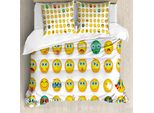 Abakuhaus Copripiumino Con Emoticon, Coppia Monster Face Moods, Antiacaro, Adatto A Chi Soffre Di Allergie, Con Federe, 200 Cm X 200 Cm - 80 X 80 Cm, Multicolore