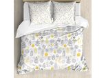 Abakuhaus Copripiumino Moderno, Wild Forest Foglie E Fiori, Antiacaro, Adatto A Chi Soffre Di Allergie, Con Federe, 155 Cm X 220 Cm - 80 X 80 Cm, Grigio Senape Bianco