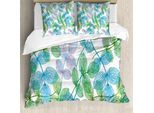 Abakuhaus Copripiumino Con Motivi Floreali, Foglie Di Edera Sfumate, Antiacaro E Anallergico, Con Federe, 155 Cm X 220 Cm - 80 X 80 Cm, Verde Felce E Azzurro Pallido