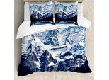 Abakuhaus Copripiumino Paesaggio, Vista Montagna Innevata, Antiacaro, Adatto A Chi Soffre Di Allergie, Con Federe, 200 Cm X 200 Cm - 80 X 80 Cm, Blu, Grigio, Blu Scuro