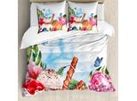 Abakuhaus Copripiumino Tropicale, Dessert E Fiori Artistici, Antiacaro, Adatto A Chi Soffre Di Allergie, Con Federe, 200 Cm X 200 Cm - 80 X 80 Cm, Multicolore
