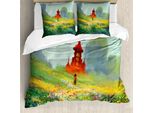 Abakuhaus Copripiumino Fantasia, Fiore Scary Castle, Antiacaro, Adatto A Chi Soffre Di Allergie, Con Federe, 200 Cm X 200 Cm - 80 X 80 Cm, Rosso Verde
