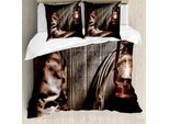 Abakuhaus Copripiumino Western, Vintage Cowboys Bench, Antiacaro, Adatto A Chi Soffre Di Allergie, Con Federe, 155 Cm X 220 Cm - 80 X 80 Cm, Marrone