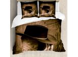 Abakuhaus Copripiumino Western, Cappello Da Cowboy Selvaggio In Legno, Antiacaro, Adatto A Chi Soffre Di Allergie, Con Federe, 200 Cm X 200 Cm - 80 X 80 Cm, Marrone