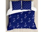 Abakuhaus Copripiumino Blu Navy, Motivo Floreale E Pois, Antiacaro, Adatto A Chi Soffre Di Allergie, Con Federe, 155 Cm X 220 Cm - 80 X 80 Cm, Blu Navy E Bianco