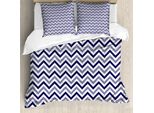 Abakuhaus Set Copripiumino Moderno Per Letti Matrimoniali, Strisce A Zig Zag Chevron, Antiacaro, Adatto A Chi Soffre Di Allergie, Con Federe, Blu Navy E Bianco