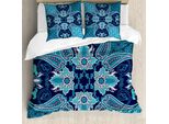 Abakuhaus Copripiumino Blu Navy, Motivo Floreale Paisley Bohemic, Antiacaro E Anallergico, Con Federe, 155 Cm X 220 Cm - 80 X 80 Cm, Blu Navy E Bianco