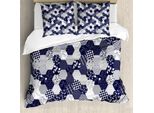 Abakuhaus Copripiumino Blu Navy, Stile Patchwork A Pois E Stelle, Antiacaro E Anallergico, Con Federe, 200 Cm X 200 Cm - 80 X 80 Cm, Blu Navy E Bianco