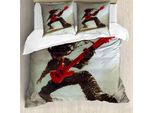 Abakuhaus Copripiumino Fantasia, Hipster Rocker Guitar, Antiacaro E Anallergico, Con Federe, 155 Cm X 220 Cm - 80 X 80 Cm, Rosso Grigio