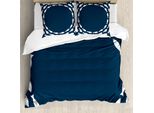 Abakuhaus Copripiumino Blu Navy, Cerchi Con Pesci Dell'oceano, Antiacaro E Anallergico, Con Federe, 155 Cm X 220 Cm - 80 X 80 Cm, Blu Navy E Bianco