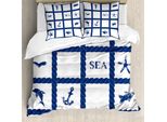 Abakuhaus Copripiumino Blu Navy, Stella Marina Anchor Sealife, Antiacaro, Adatto A Chi Soffre Di Allergie, Con Federe, 200 Cm X 200 Cm - 80 X 80 Cm, Blu Navy E Bianco