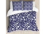 Abakuhaus Copripiumino Blu Navy, Cuori, Farfalle E Foglie, Antiacaro, Adatto A Chi Soffre Di Allergie, Con Federe, 155 Cm X 220 Cm - 80 X 80 Cm, Blu Navy E Bianco