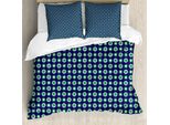 Abakuhaus Copripiumino Blu Navy, Con Fiori E Pois Rotondi, Antiacaro E Anallergico, Con Federe, 200 Cm X 200 Cm - 80 X 80 Cm, Verde Navy E Bianco