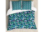 Abakuhaus Copripiumino Blu Navy, Fiori E Palme Estivi, Antiacaro, Adatto A Chi Soffre Di Allergie, Con Federe, 200 Cm X 200 Cm - 80 X 80 Cm, Blu Navy E Bianco