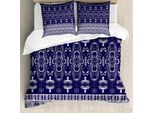 Abakuhaus Copripiumino Blu Navy, Motivo Floreale Orizzontale, Antiacaro, Adatto A Chi Soffre Di Allergie, Con Federe, 155 Cm X 220 Cm - 80 X 80 Cm, Azzurro Blu Scuro