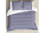 Abakuhaus Copripiumino Blu Navy, Strisce Ondulate Blu Scuro, Antiacaro, Adatto A Chi Soffre Di Allergie, Con Federe, 200 Cm X 200 Cm - 80 X 80 Cm, Blu Scuro E Bianco