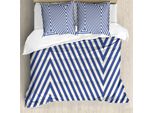 Abakuhaus Set Copripiumino Geometrico Per Letti Matrimoniali, Triangoli E Strisce, Antiacaro, Adatto A Chi Soffre Di Allergie, Con Federe, Blu Scuro E Bianco