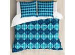 Abakuhaus Set Copripiumino Per Letti Matrimoniali, Stile Patchwork Orientale, Antiacaro, Adatto A Chi Soffre Di Allergie, Con Federe, Azzurro, Blu Scuro E Bianco