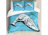 Abakuhaus Copripiumino Wal, Balene Dell'oceano Disegnate A Mano, Antiacaro, Adatto A Chi Soffre Di Allergie, Con Federe, 155 Cm X 220 Cm - 80 X 80 Cm, Bianco E Blu