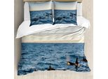 Abakuhaus Copripiumino Wal, Balene In Seocean, Antiacaro, Adatto A Chi Soffre Di Allergie, Con Federe, 155 Cm X 220 Cm - 80 X 80 Cm, Blu E Nero