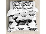 Abakuhaus Copripiumino Wal, Disegnato A Mano Big Wale, Antiacaro, Adatto A Chi Soffre Di Allergie, Con Federe, 155 Cm X 220 Cm - 80 X 80 Cm, Bianco E Nero