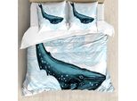 Abakuhaus Copripiumino Wal, Balena Con Onde A Strisce, Antiacaro, Adatto A Chi Soffre Di Allergie, Con Federe, 200 Cm X 200 Cm - 80 X 80 Cm, Bianco, Blu Scuro E Blu