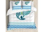Abakuhaus Copripiumino Wal, Balena Con Motivo A Zigzag, Antiacaro, Adatto A Chi Soffre Di Allergie, Con Federe, 200 Cm X 200 Cm - 80 X 80 Cm, Blu E Bianco