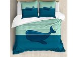 Abakuhaus Copripiumino Wal, Balena Blu Nel Mare, Antiacaro, Adatto A Chi Soffre Di Allergie, Con Federe, 155 Cm X 220 Cm - 80 X 80 Cm, Azzurro E Blu Scuro