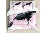 Abakuhaus Copripiumino Wal, A Righe Dreamy Wal, Antiacaro, Adatto A Chi Soffre Di Allergie, Con Federe, 155 Cm X 220 Cm - 80 X 80 Cm, Rosa, Bianco E Nero