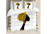 Abakuhaus Set Copripiumino Afro Per Letti Matrimoniali, Ritratto Tribale Etnico, Antiacaro, Adatto A Chi Soffre Di Allergie, Con Federe, Marrone Giallo Nero