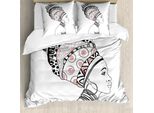 Abakuhaus Copripiumino Africano, Safari Esotico Boho Folk, Antiacaro Adatto A Chi Soffre Di Allergie Con Federe, 155 Cm X 220 Cm - 80 X 80 Cm, Grigio Bianco