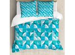 Abakuhaus Set Copripiumino Astratto Per Letti Matrimoniali, Semicerchi Triangolari, Antiacaro, Adatto A Chi Soffre Di Allergie, Con Federe, Azzurro Cielo E Acquamarina