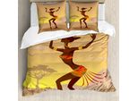 Abakuhaus Set Copripiumino Afro Per Letti Matrimoniali, Rituale Etnico Donna Dell'amazzonia, Antiacaro Adatto A Chi Soffre Di Allergie Con Federe, Marrone Cacao
