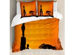 Abakuhaus Copripiumino Africano, Bambino E Madre Nel Deserto, Antiacaro Adatto A Chi Soffre Di Allergie Con Federe, 155 Cm X 220 Cm - 80 X 80 Cm, Arancione Nero
