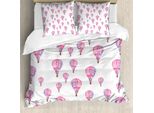 Abakuhaus Copripiumino Mauve, Vintage Air Balloons, Antiacaro E Anallergico Con Federe, 200 Cm X 200 Cm - 80 X 80 Cm, Rosa E Lavanda