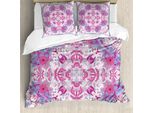 Abakuhaus Copripiumino Malva, Fiori Boho, Antiacaro, Adatto A Chi Soffre Di Allergie, Con Federe, 200 Cm X 200 Cm - 80 X 80 Cm, Rosa E Azzurro