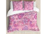 Abakuhaus Copripiumino Color Malva, Motivo Floreale Folkloristico, Antiacaro, Adatto A Chi Soffre Di Allergie, Con Federe, 200 Cm X 200 Cm - 80 X 80 Cm, Rosa Rosa Secca