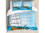 Abakuhaus Copripiumino Krake, Nave Tra Le Onde E Polpo, Antiacaro, Adatto A Chi Soffre Di Allergie, Con Federe, 200 Cm X 200 Cm - 80 X 80 Cm, Blu, Marrone,