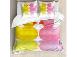 Abakuhaus Copripiumino Con Paperelle Di Gomma, Coppie Di Paperelle Innamorate, Antiacaro, Adatto A Chi Soffre Di Allergie, Con Federe, 200 Cm X 200 Cm - 80 X 80 Cm, Giallo, Rosa, Bianco