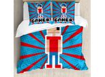 Abakuhaus Videogiochi Copripiumino, Strisce Rosse E Blu, Antiacaro, Adatto A Chi Soffre Di Allergie, Con Federe, 200 Cm X 200 Cm - 80 X 80 Cm, Bianco Vermiglio
