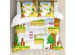 Abakuhaus Copripiumino Videogiochi, Cartoon Retro Bambini, Antiacaro Adatto A Chi Soffre Di Allergie Con Federe, 155 Cm X 220 Cm - 80 X 80 Cm, Multicolore